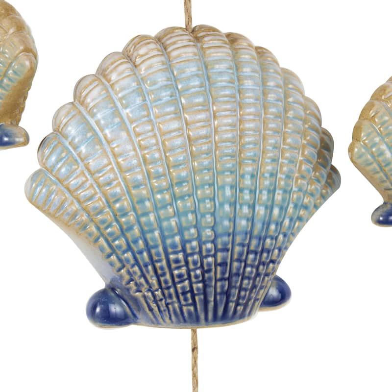 Ceramic Shell Handmade Ombre Windchime with Driftwood and Bead Accents - Blue - Roche River Decor