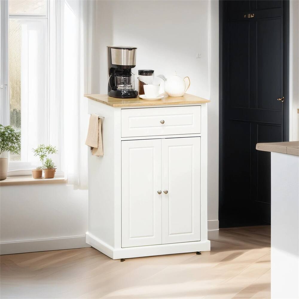 Rolling Kitchen Island Cart w/ Drawer, Adjustable Shelf &2 Towel Racks