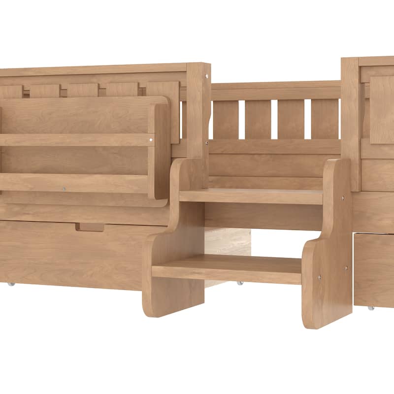 Multiple Colors Toddler Montessori Bed Children's Platform Bed with Low Profile Stairs, Built-in Bookshelf and Storage Drawers