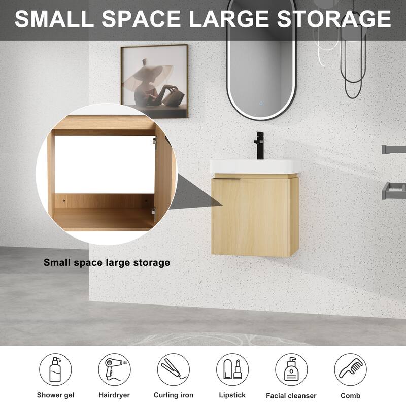 Beingnext 16''/20''/24"/30"/36" Bathroom Vanity with Sink, Floating Bathroom Vanity with Soft Close Door