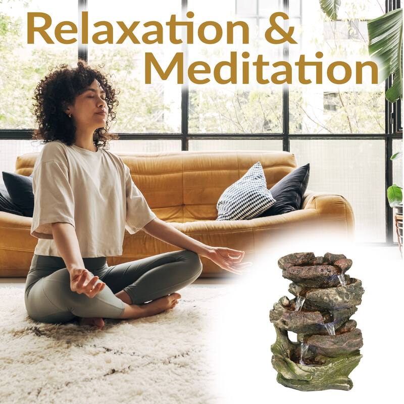 Sunnydaze 5 Step Rock Falls Tabletop Indoor Fountain with LED Lights - 14-Inch - 14-In