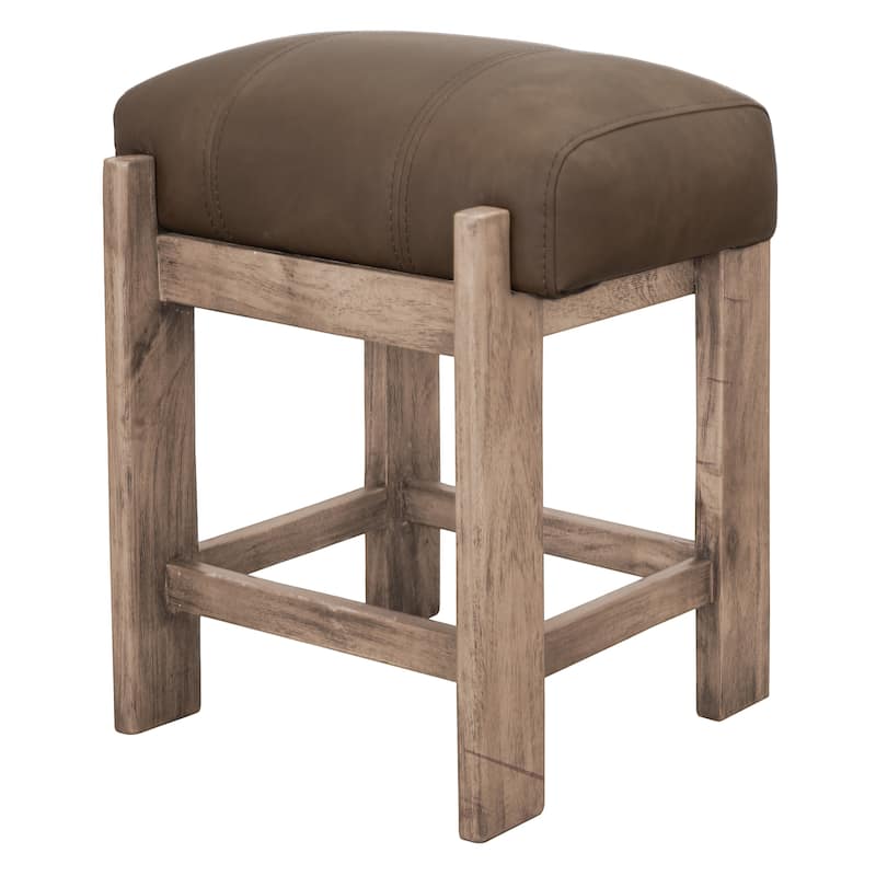 Eray Counter Height Stool, Dark Brown Faux Leather Melina Wood 24 Inch