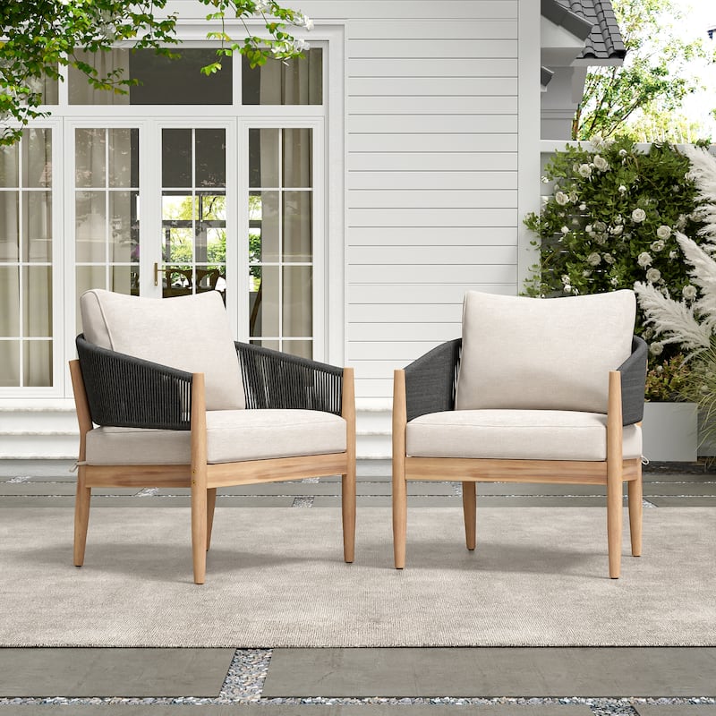 Christopher Knight Home - Lukas Rustic Acacia Patio Club Chair with Rope（Set of 2）. - Natural + Beige+Black