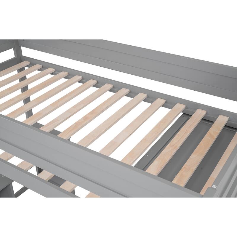 Gray Twin Loft Bed with Wardrobe, Desk & Storage - Space Saving Furniture