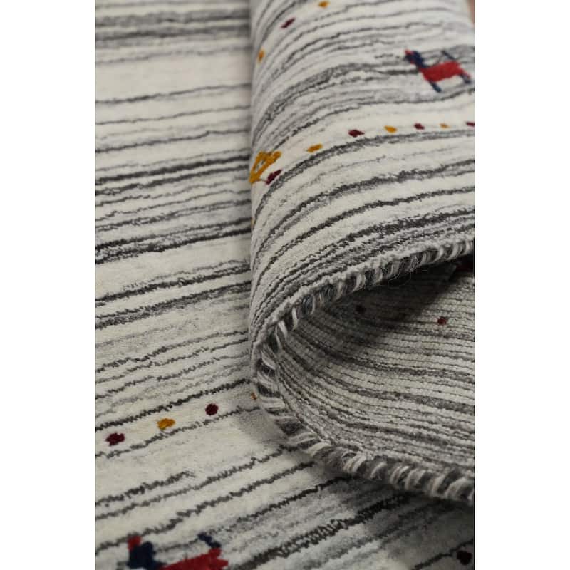 Hand Knotted Oriental 100% Wool Carpet Tribal Animal Pictorial Beige & Ivories Gabbeh Area Rug - 4' 11'' X 3' 0''