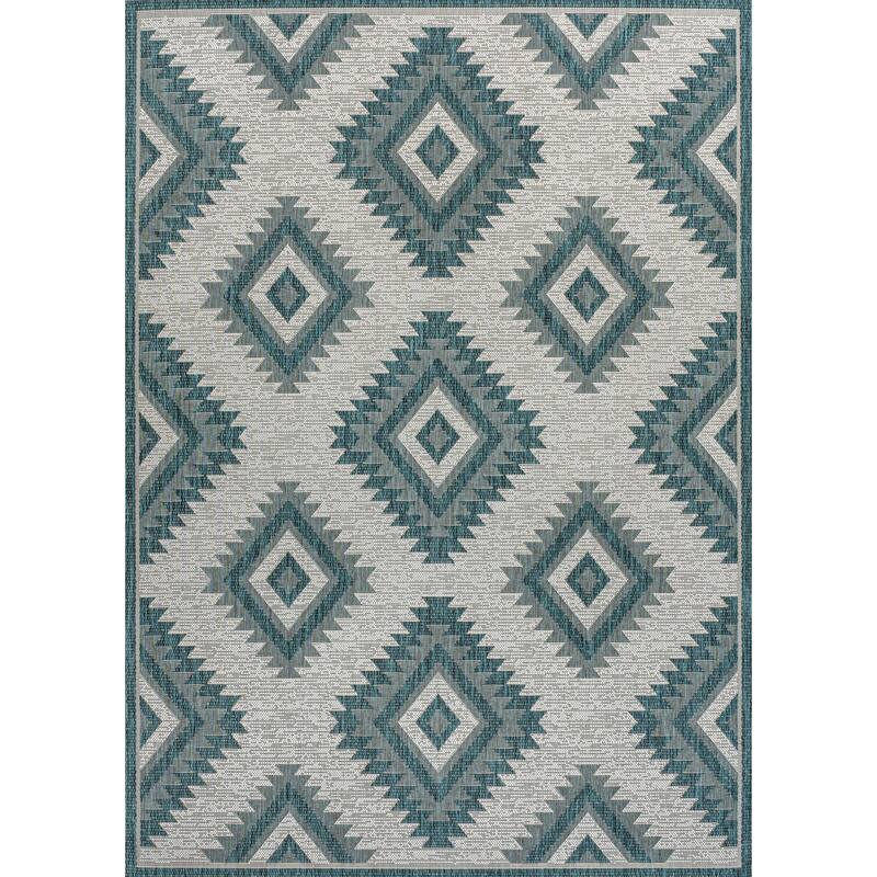 JONATHAN Y Aimee Geometric Moroccan Diamond Black/Cream Indoor/Outdoor Area Rug - 5 X 8 - Turquoise/Cream