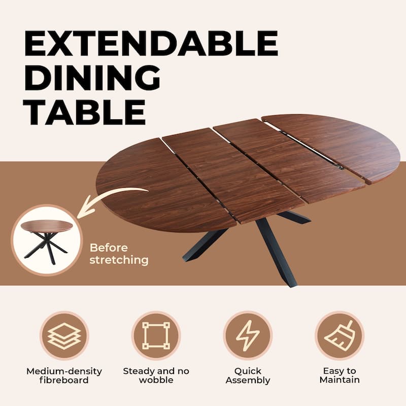 GDFStudio - Mapleton Modern Contemporary Space Saving 47.24" Extendable Dining Table with Telescoping Top & Metal Frame