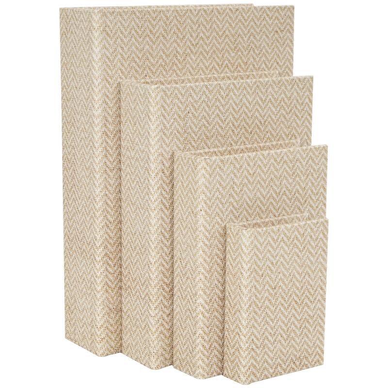 Roche River Decor - Linen Fabric Chevron Patterned or Texxtured Faux Book Storage Box - Set of 3 or 4 Multi-Colored