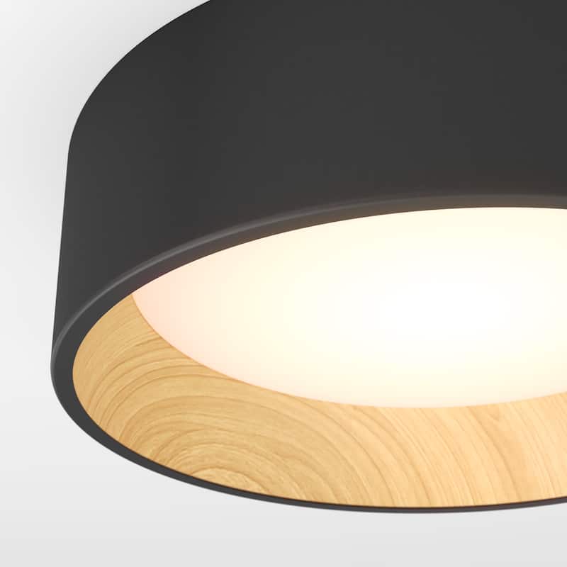Artika Alton LED Flushmount, CCT, Black and Wood accent