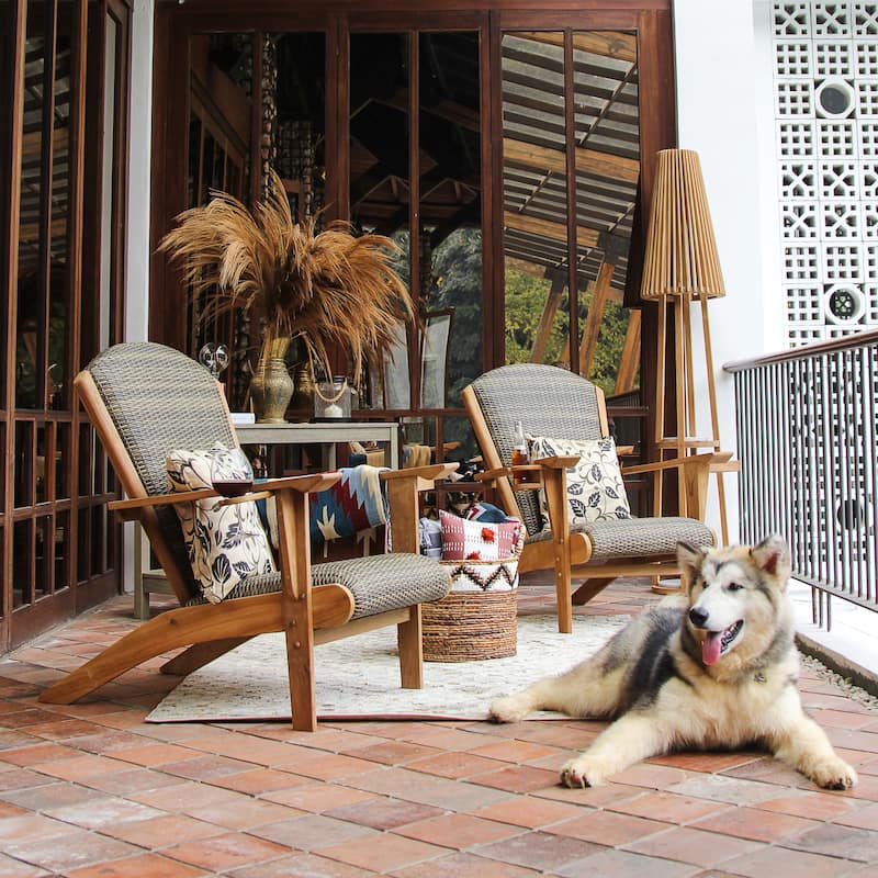 Cambridge Casual Camden Teak Outdoor Adirondack Chairs with Padded Woven Seat