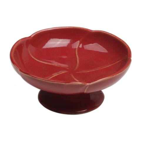NOVICA Handmade Frangipani In Red Ceramic Catchall