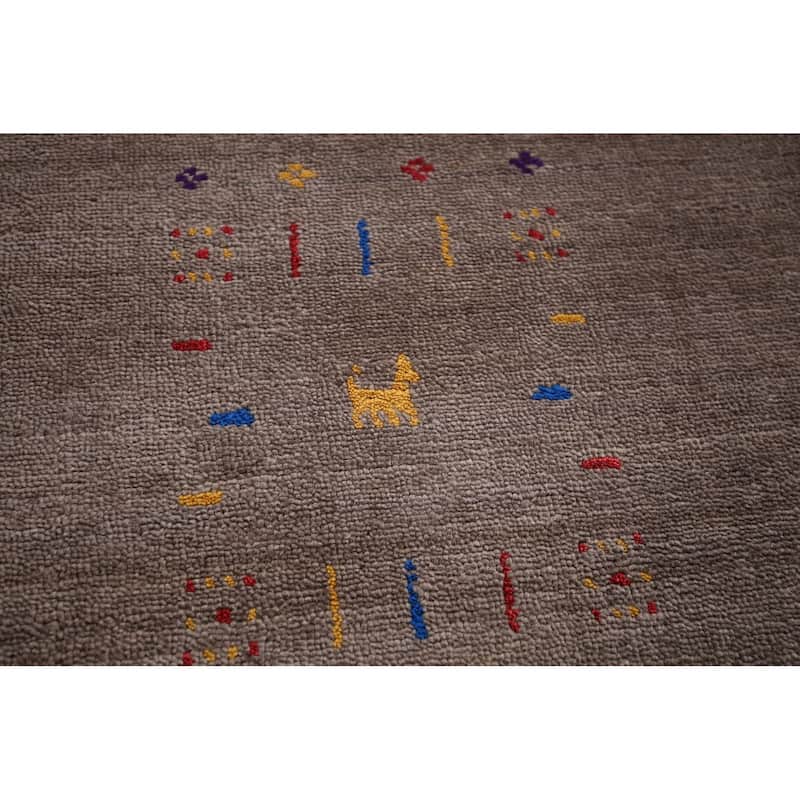 Striped Brown Gabbeh Oriental Area Rug Hand-Knotted Wool Carpet - 8'2" X 9'2"