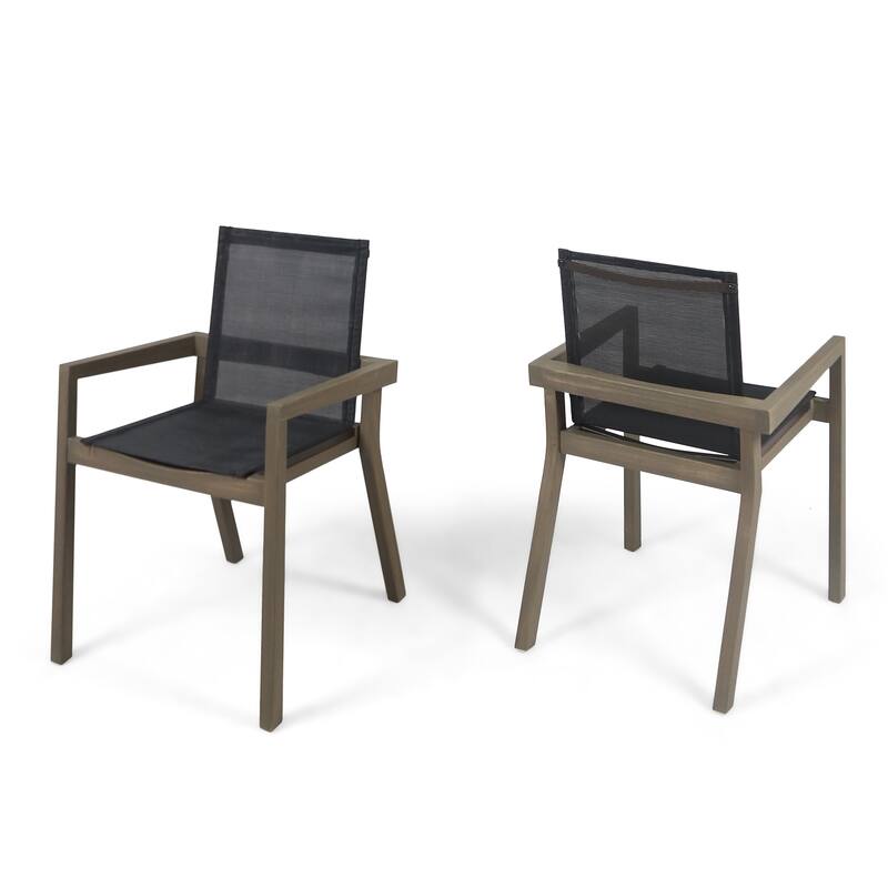 Belfast Outdoor Acacia and Mesh Dining Chairs (Set of 2) by Christopher Knight Home
