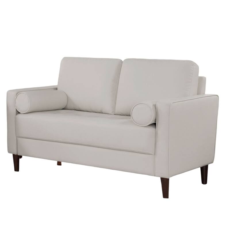 Contemporary Style Off-White 1Pc Sofa Leatherette Upholstered W Usb Bench Style Seating Bolster Pillows