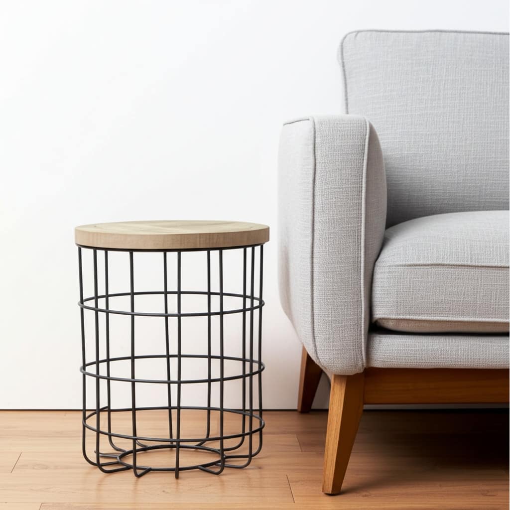 HomeRoots 24" Natural and Black Solid Wood and Iron Round Frame End Table - 20 in. x 24 in. x 20 in.