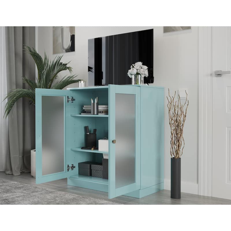 Palace Imports 100% Solid Wood TV Stand with Frosted Glass Doors for TVs up to 32"