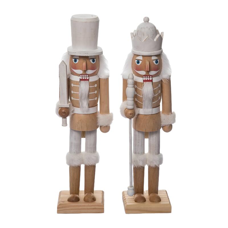 Transpac Large Wood White Rustic Nutcracker Set of 2 Christmas Home Decorations