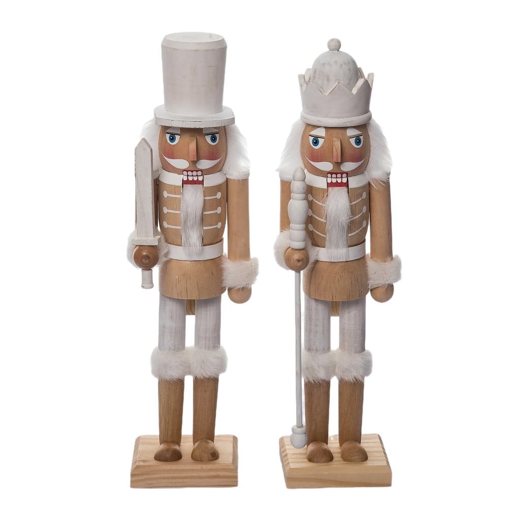 Transpac Large Wood White Rustic Nutcracker Set of 2 Christmas Home Decorations