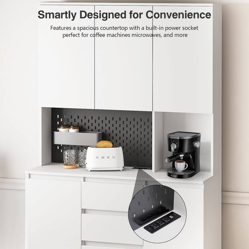 74” Kitchen Pantry Storage Cabinet with Charging Station