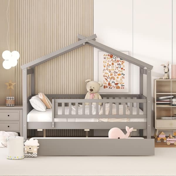 slide 2 of 50, Pine House Bed with Trundle & Headboards - Creative Design Gray