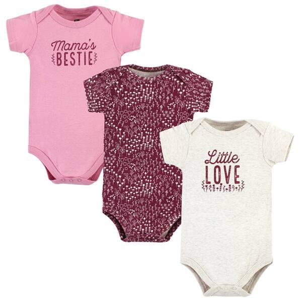 slide 2 of 2, Hudson Baby Infant Girl Cotton Bodysuits, Little Love Flowers 3-Pack 0-3 Months - Little Love Flowers 3-Pack