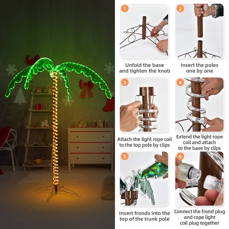 Costway 2PCS 5 FT & 7 FT Tropical LED Rope Light Palm Trees Pre-Lit - See Details