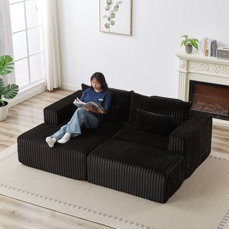 87'' Oversized Corduroy Chaise Lounge with Removable Ottoman Bench, Modular Sleeper Sofa Couch