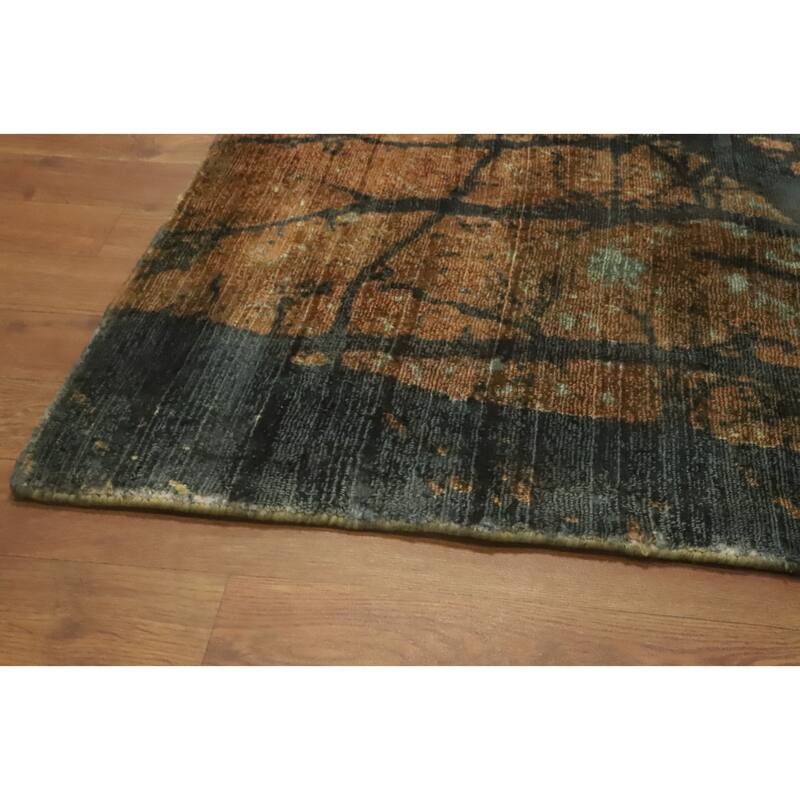 Hand-knotted Modern Silk Brown Abstract Oriental Area Rug - 8' 0'' X 4' 11''