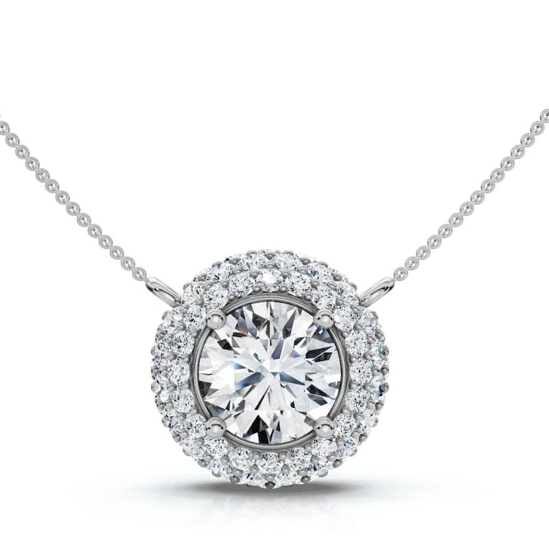 Certified 3 1/2Ct Euro Diamond Pendant Gold 18" Women's Necklace Lab Grown