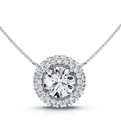 Certified 3 1/2Ct Euro Diamond Pendant Gold 18" Women's Necklace Lab Grown