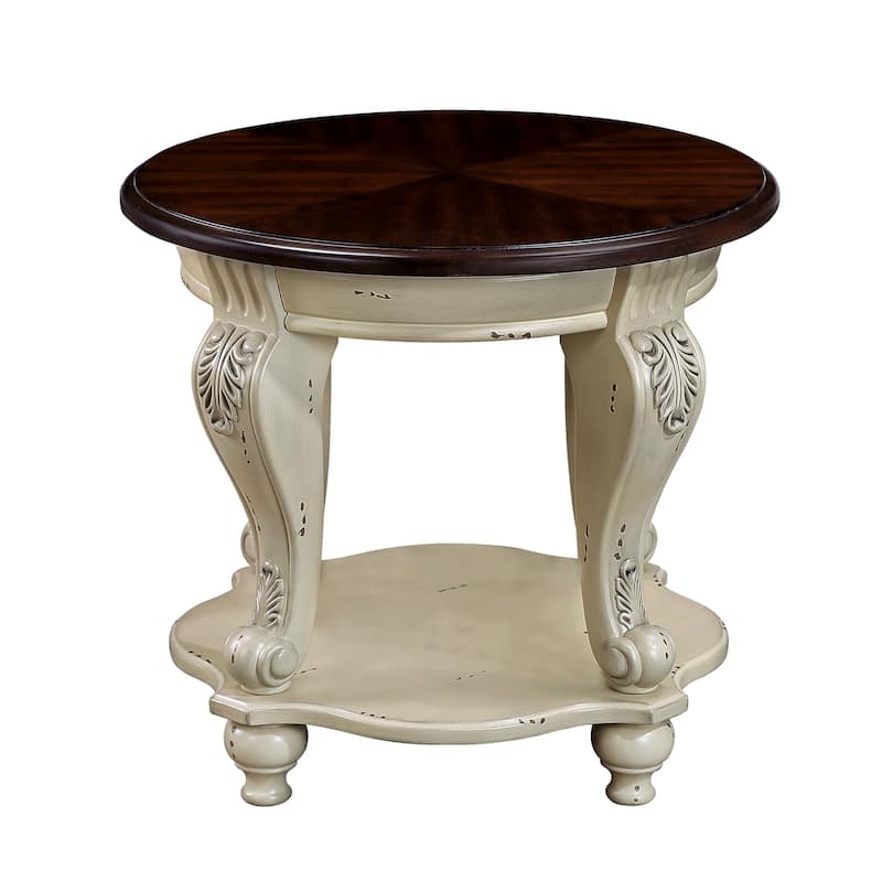22'' Retro Round End Table,Solid Wood Sofa Side Table with Shelf,Living Room Corner Table Easy Assemble,Cherry