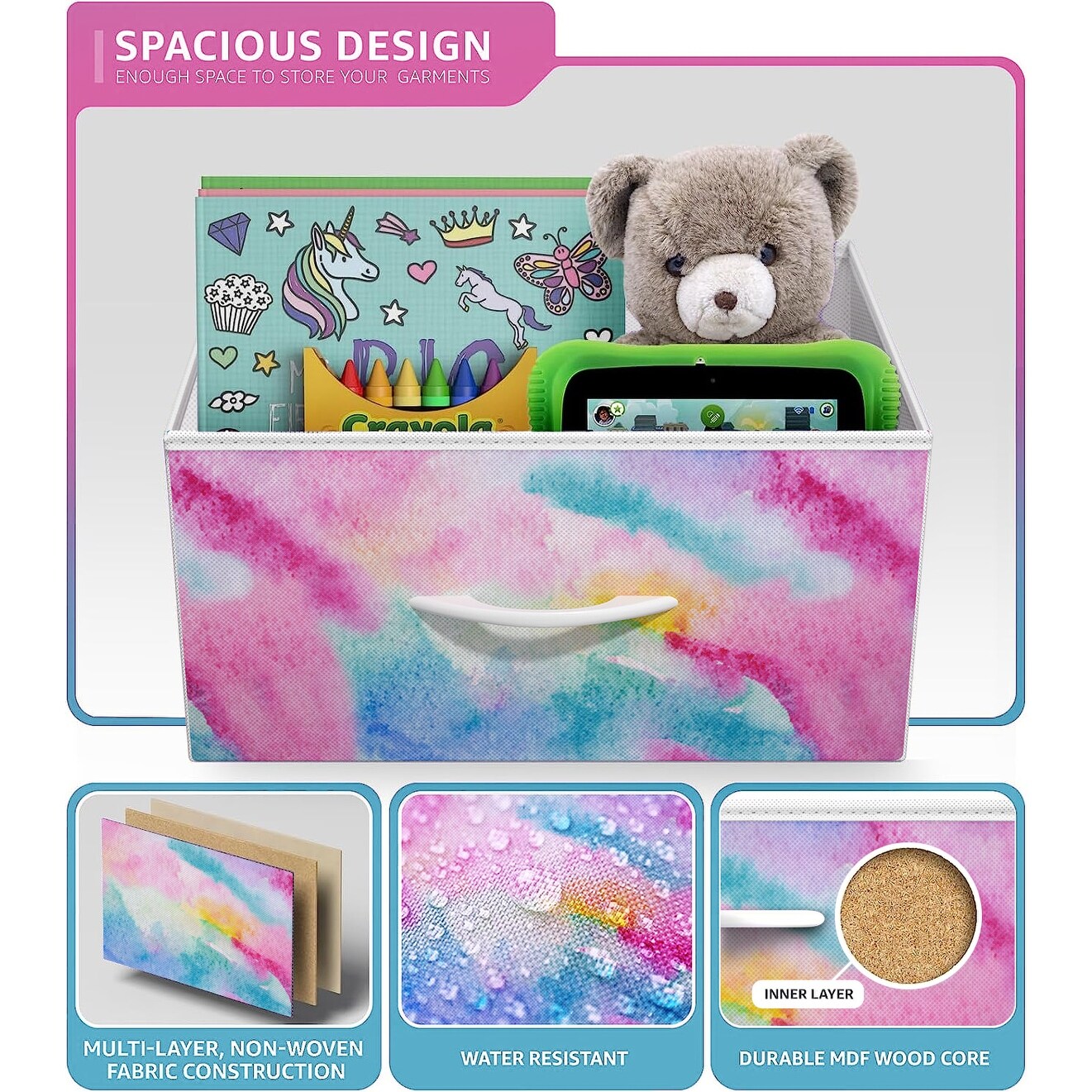 Tie-Dye Turquoise 4-Drawer Bedside Nightstand Dresser for Bedroom Storage-image