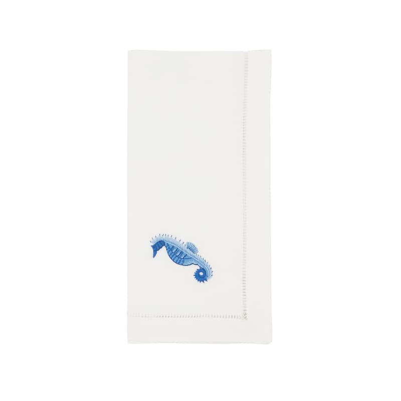 Seaside Splendor Embroidered Seahorse Napkin (Set of 6) - 20"x20" - 20"x20" - White - Set of 6