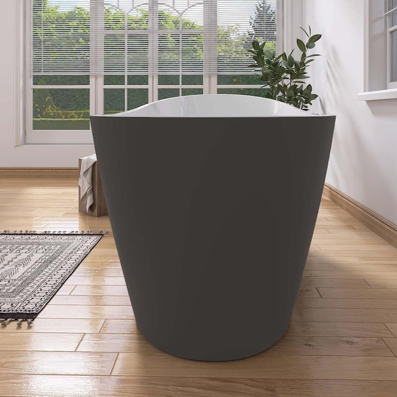 59 Inch Acrylic Single Slipper Freestanding Flatbottom Soaking Bathtub in Matte Grey