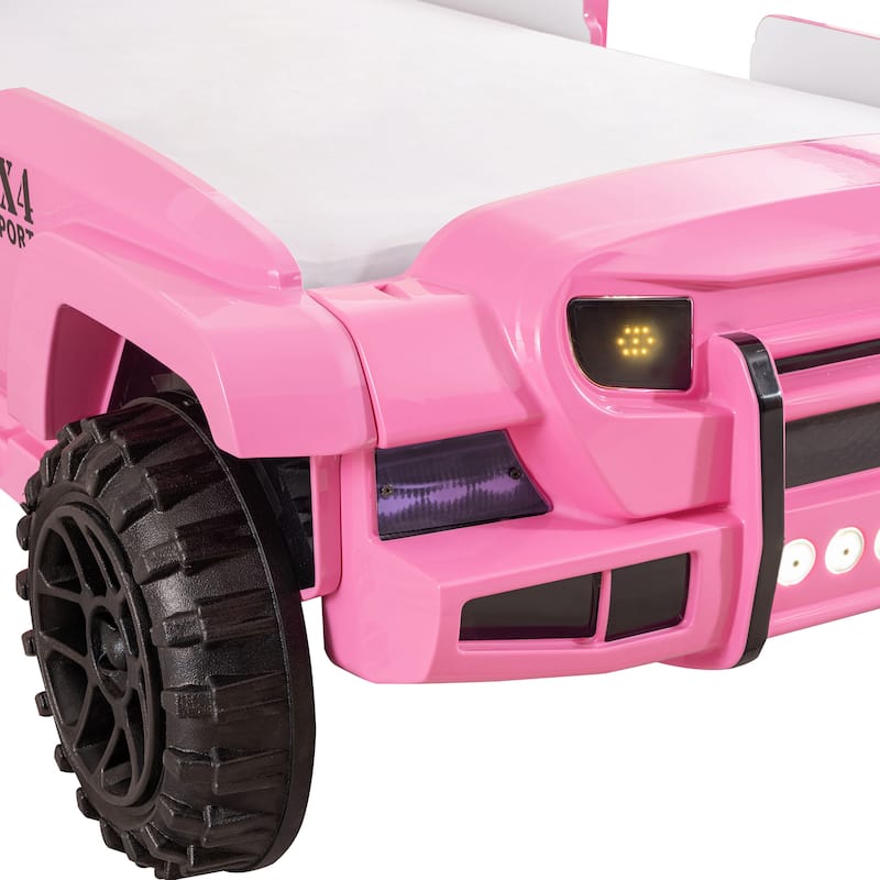 Zemo Novelty Twin Faux Leather Upholstered Off-Road SUV Kid Bed with Light and Sound Functions by Furniture of America