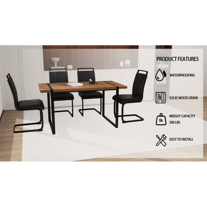Modern 5-Piece Dining Set with MDF Rectangular Table & 4 High Back C-shaped Tube Chairs