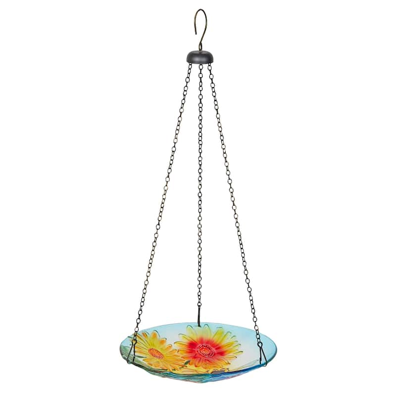 10" Glass Hanging Bird Feeder w/ Flowers and Bee