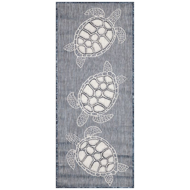Liora Manne Carmel Collection Sea Turtles Indoor/ Outdoor Area Rug - 1'11" x 4'11" - Navy