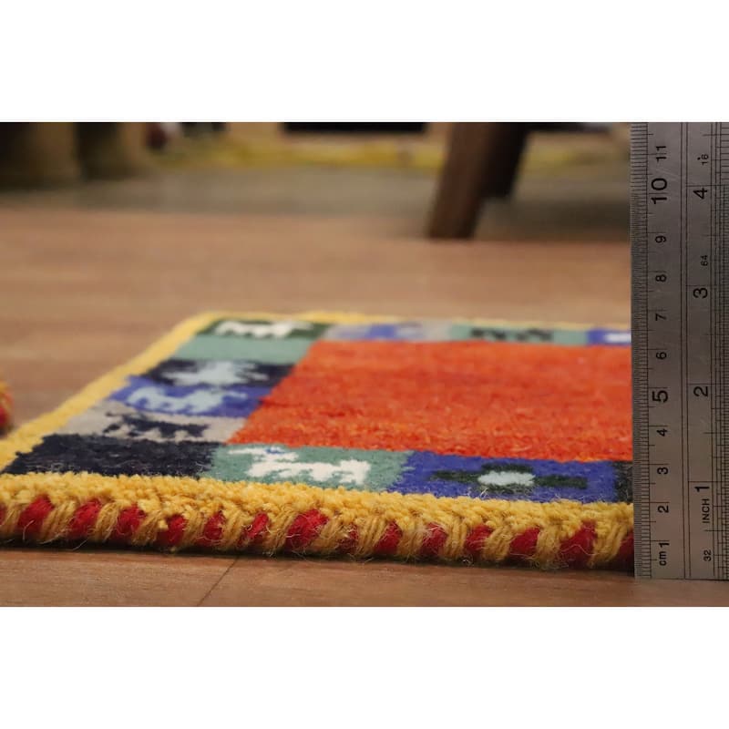 Hand Knotted Oriental 100% Wool Carpet Tribal Animal Pictorial Red Gabbeh Area Rug - 1' 4'' X 1' 4''