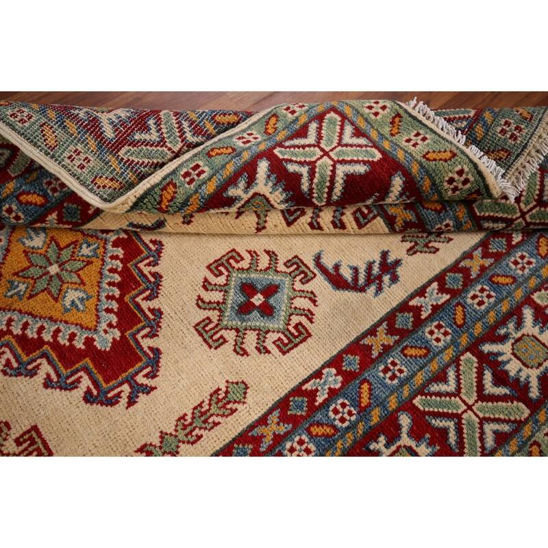 Geometric Beige Kazak Accent Rug Hand-Knotted Wool Carpet - 3'3" x 5'1"