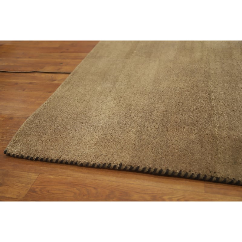 Hand Knotted Oriental 100% Wool Carpet Modern Stripe Brown Gabbeh Area Rug - 9' 9'' X 6' 6''