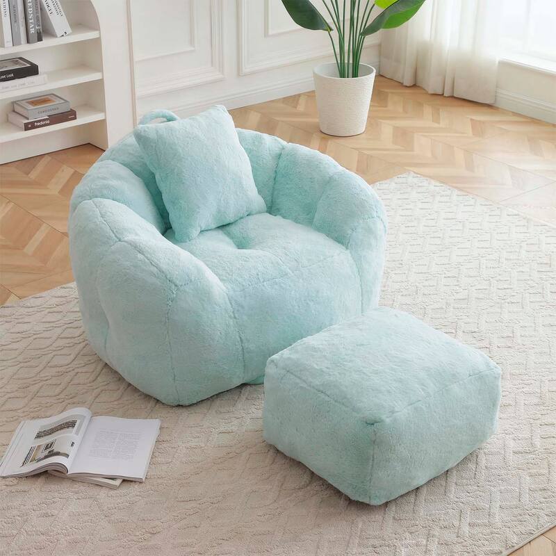 Bean Bag Chair with Footstool,Oversized Shell-Shaped Comfort Sofa