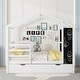 preview thumbnail 2 of 41, Full Size Wood House Bed with Roof & Fence, Multifunction Daybed Frame w/ Writing Board & Trundle for Kids Teens Girls/Boys