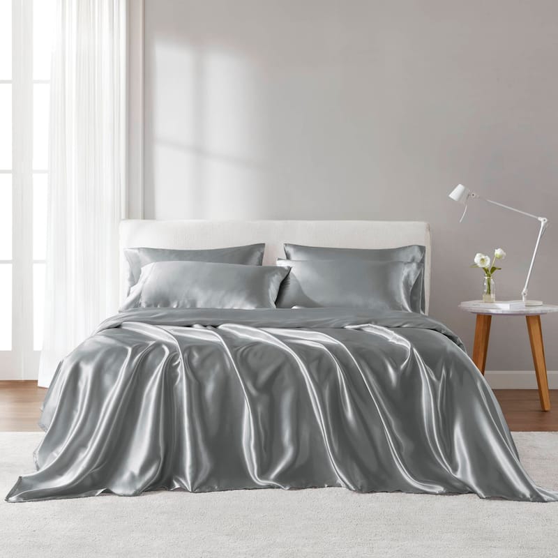 Madison Park Essentials Satin Luxury 6 PC Sheet Set - Cal King - Grey