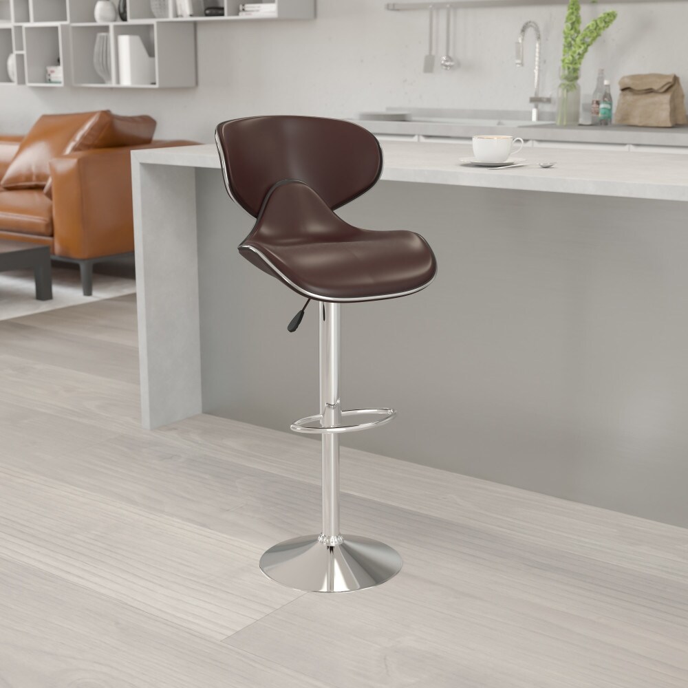Contemporary Cozy Mid back Vinyl Height adjustable Chrome Barstool