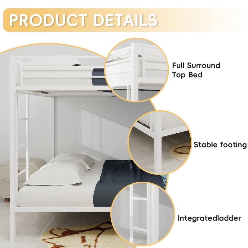 Multi -Functional Square Tube Iron Bunk Bed, Full - Size Upper & Full - Size Lower Bed, Robust Metal Frame Resists Wear