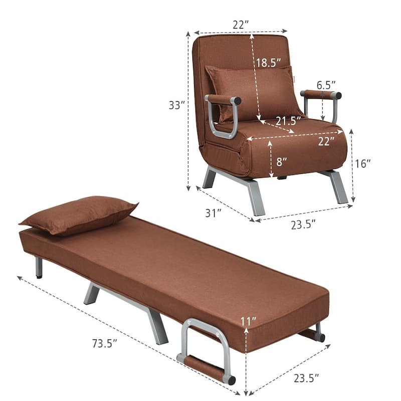 Folding 5 Position Convertible Sleeper Bed Armchair Lounge Couch with Pillow