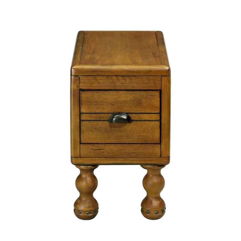 Solid Wood End Table, Rectangle 23.6 inch Narrow Side Table with Drawer, Vintage Bedside