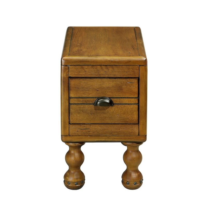 Vintage Rustic Farmhouse Nightstand, Rectangle Narrow Side Table with Drawer, Wooden Table Sides with Solid Wood Legs