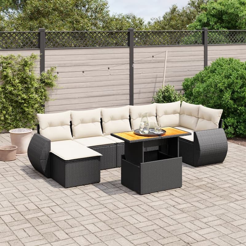 vidaXL Patio Sofa Set with Cushions Outdoor Sofa Sections 8 Piece Poly Rattan - 21.7 x 39.4 x 28.7 - Black  - form1